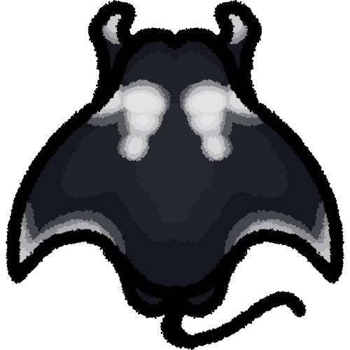 a blue-black manta ray with white markings and a medium length tail